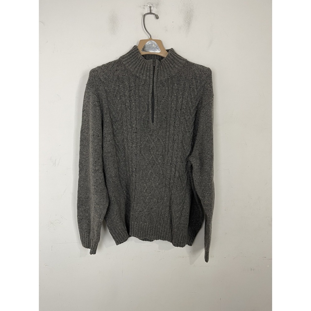 Haggar Mens Sweater XL Gray 1/4 Zip Cable Knit Wool‎ Fisherman Rustic Outdoor